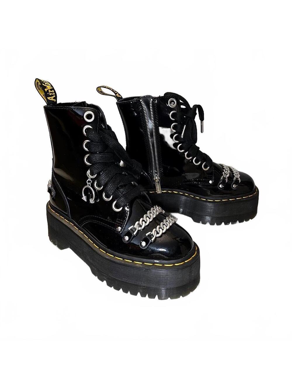 Rare Dr. Martens Jadon Max Chain Black Patent Platform Boots Size 7